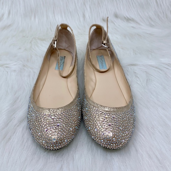 Betsey Johnson Blue JOY Jewel Ankle Strap Flat 8 - Picture 2 of 8